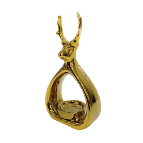 Porte-bougie décoratif en céramique avec design de cerf en or