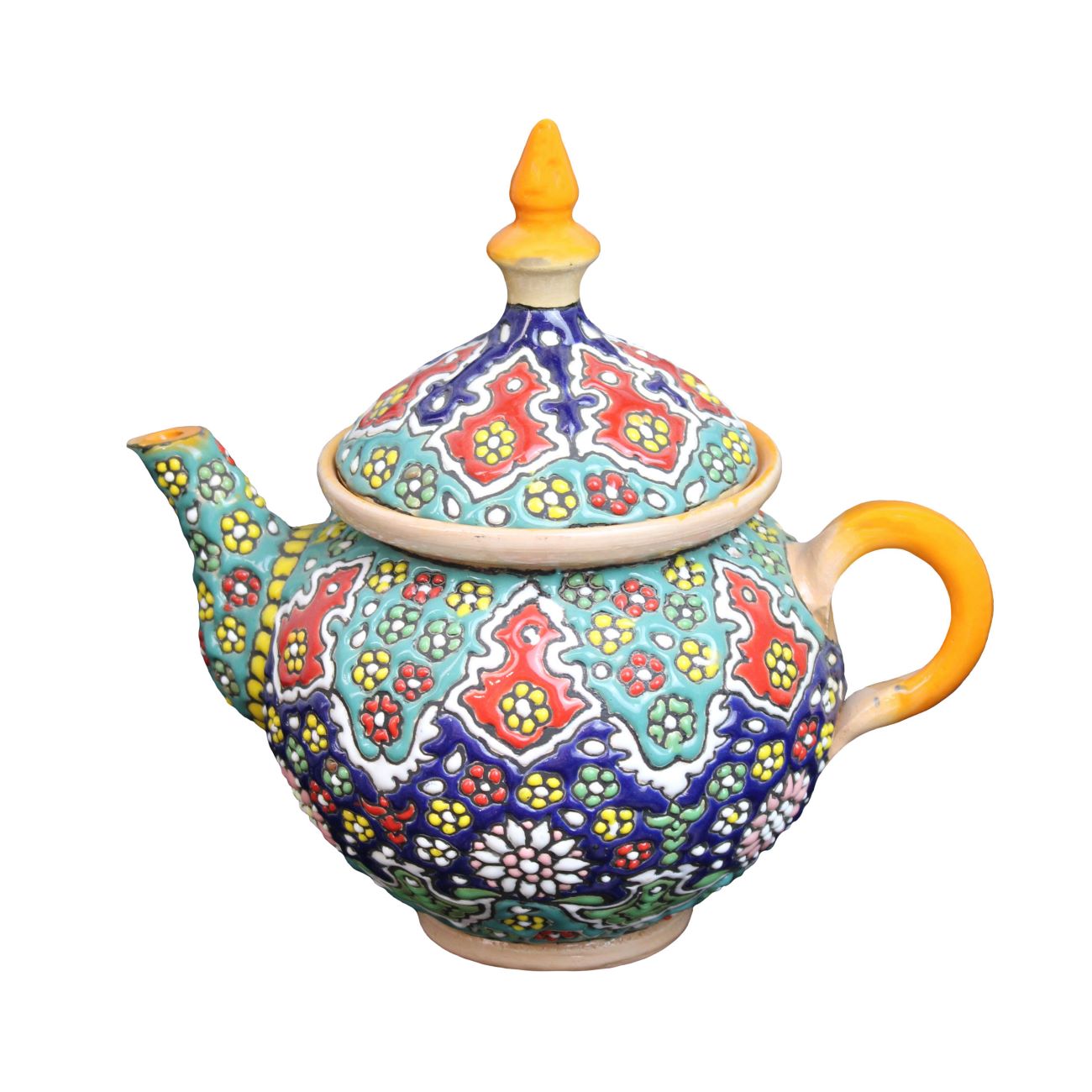 Decorative Pottery Teapot with Paisley Minakari Enameling Design Model Shabestan