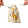 Sac de rangement en coton à cordon, Écologique et réutilisable avec Motif Girafe