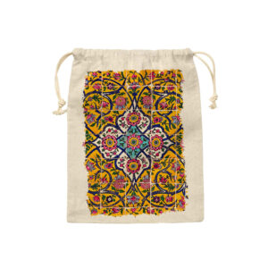 Sac de rangement en coton à cordon – Réutilisable et durable avec Motif de Carreaux Persans