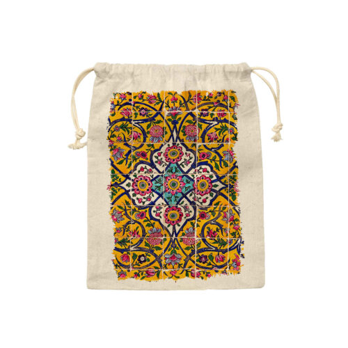 Sac de rangement en coton à cordon – Réutilisable et durable avec Motif de Carreaux Persans