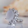Bague en argent pour femme avec Agate Yéménite, monture en diamant, placage rhodium