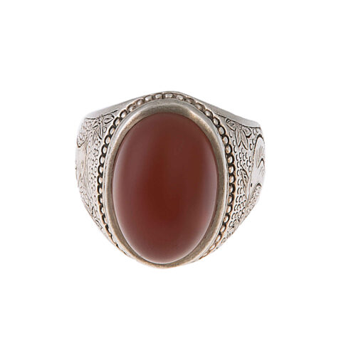 Bague en argent Aqeeq yéménite persane pour hommes avec pierre brune