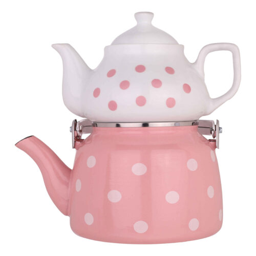 Ensemble double théière en porcelaine – Adapté au thé Durable avec motif à pois