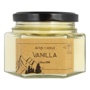 Bougie parfumée en pot pour cadeau et décoration avec parfum vanille pour tous les humeurs, jaune