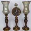 Ensemble de 2 porte-bougies en bois avec horloge de bureau – Idéal pour une décoration intérieure élégante.