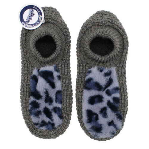 Chausson au crochet Nikta pour femmes adapté à l’hiver avec design léopard en gris