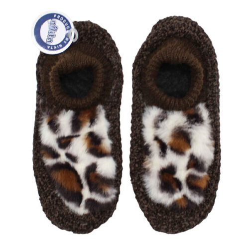 Chausson au crochet Nikta pour femmes avec design léopard en brun