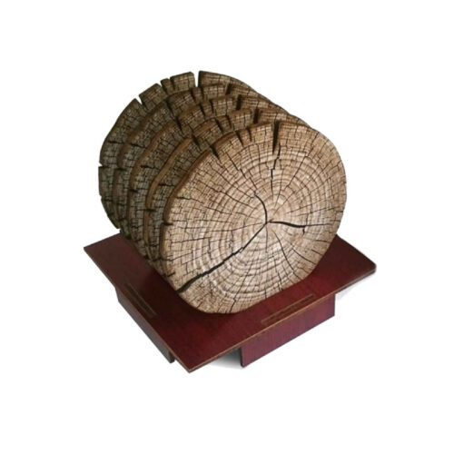 Sous-verres en bois – Design tronc d’arbre avec porte-sous-verres (Pack de 6)
