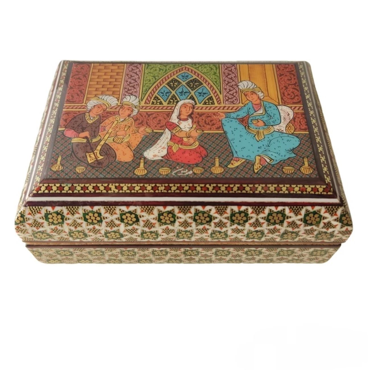 Boîte Cadeau Persane en Bois – Khatamkari – Chanteur & Danseur