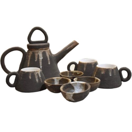 Service à thé artistique en poterie fait main – Élégant, écologique et moderne pour la maison et cadeau