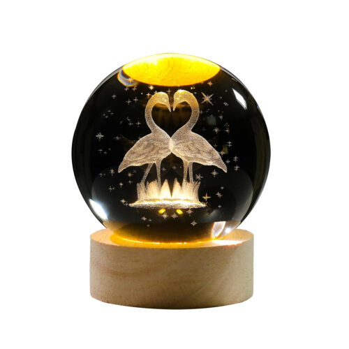 Veilleuse boule de cristal 3D – flamant rose féerique lumineux à LED