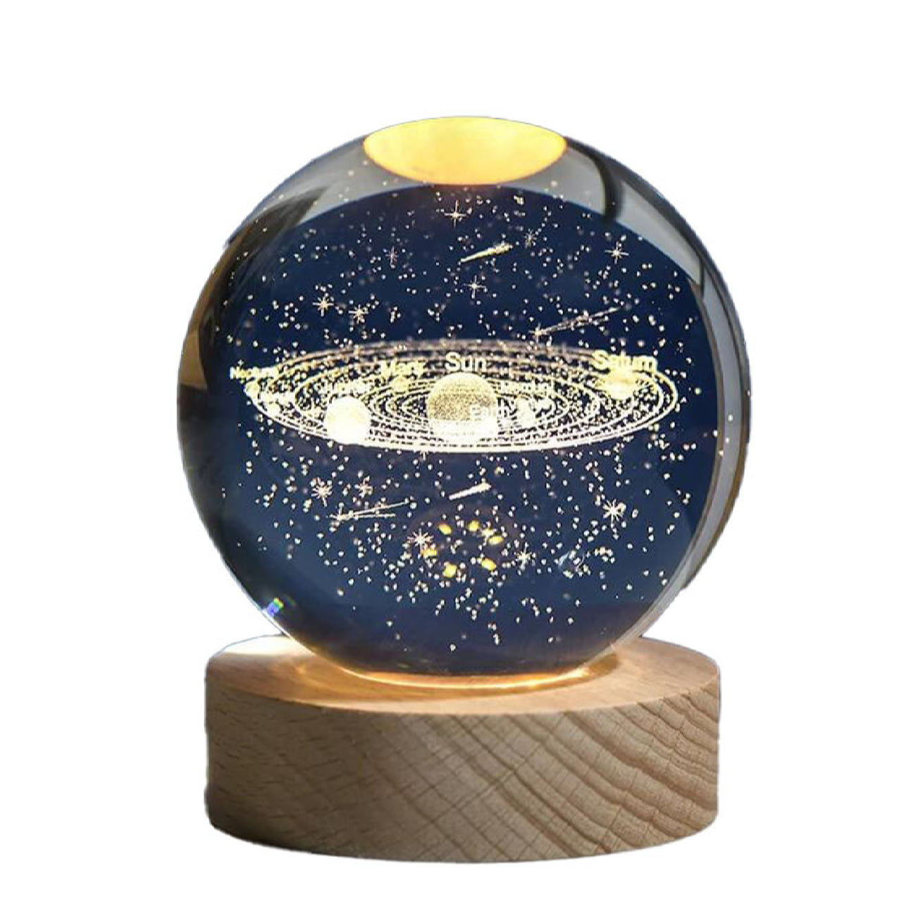Veilleuse boule de cristal 3D – design système solaire féerique lumineux à LED