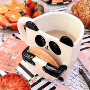 Tasse en céramique artistique – Parfaite pour offrir et boire avec design Panda & Porte-biscuit