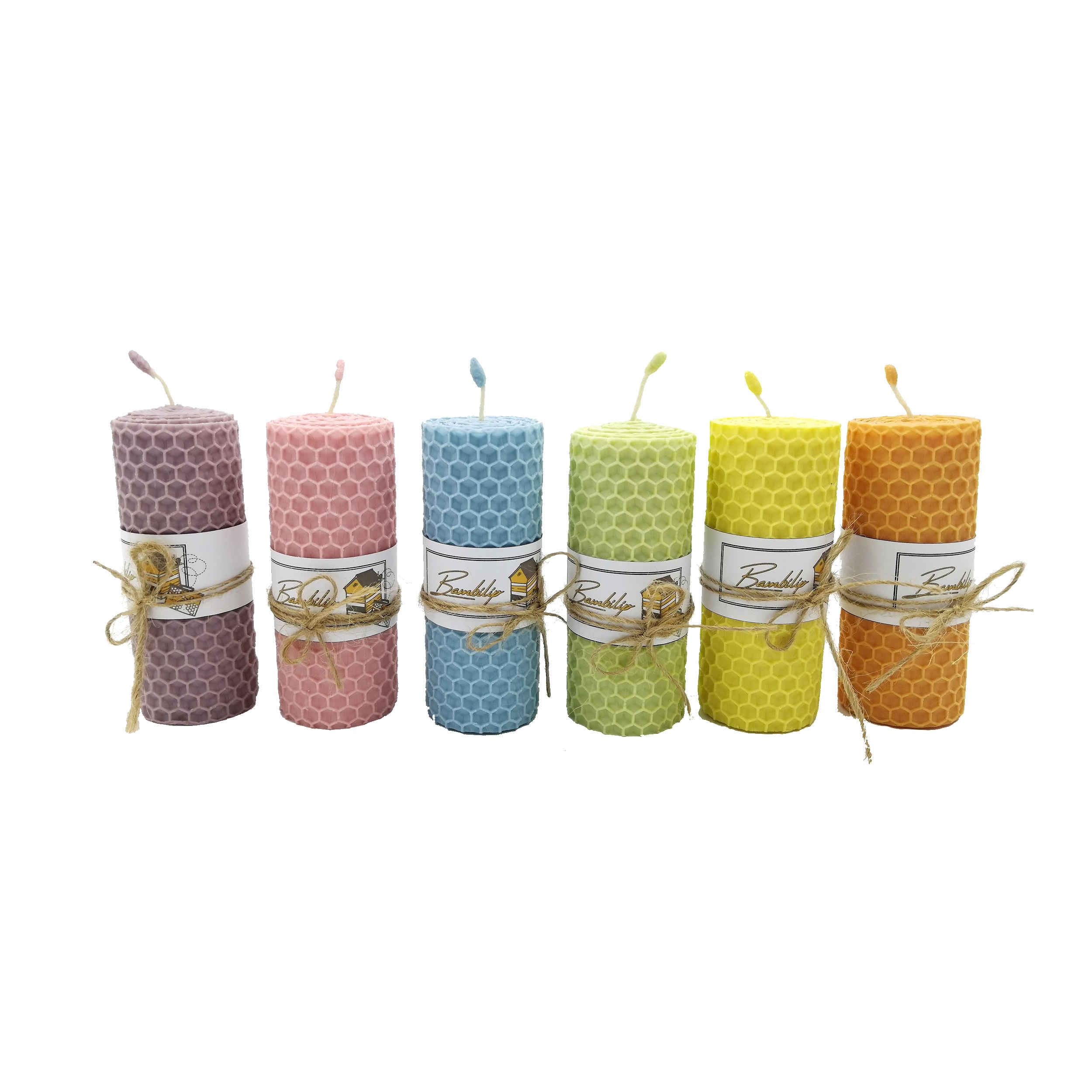 Bougie pilier en cire d'abeille - Idéale pour l'ambiance, élégante, ensemble de 6