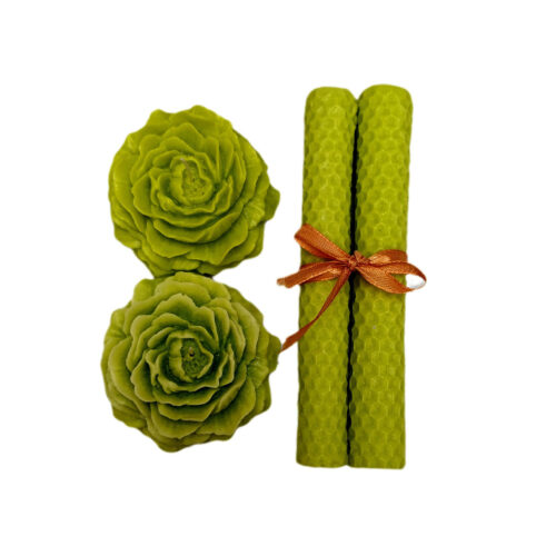 Bougie pilier en cire d’abeille en forme de rose – Charmante, ensemble de 4