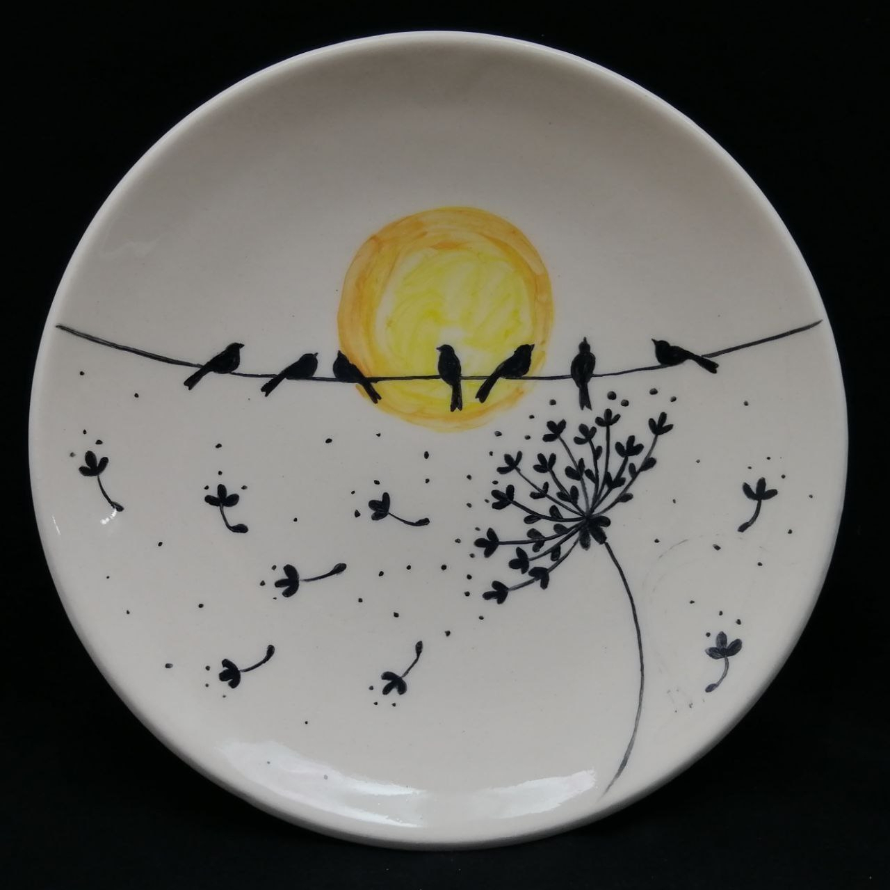 Assiette en céramique - Motif de pissenlit, artistique et polyvalente