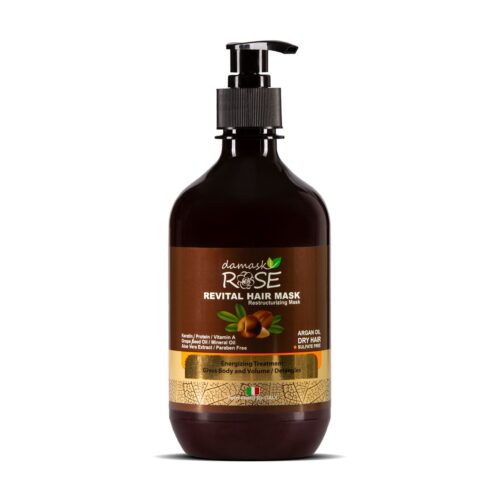 Masque Capillaire à la Rose de Damas avec Huile d’Argan Nourrissante – 500 ml pour Hydratation Profonde & Réparation