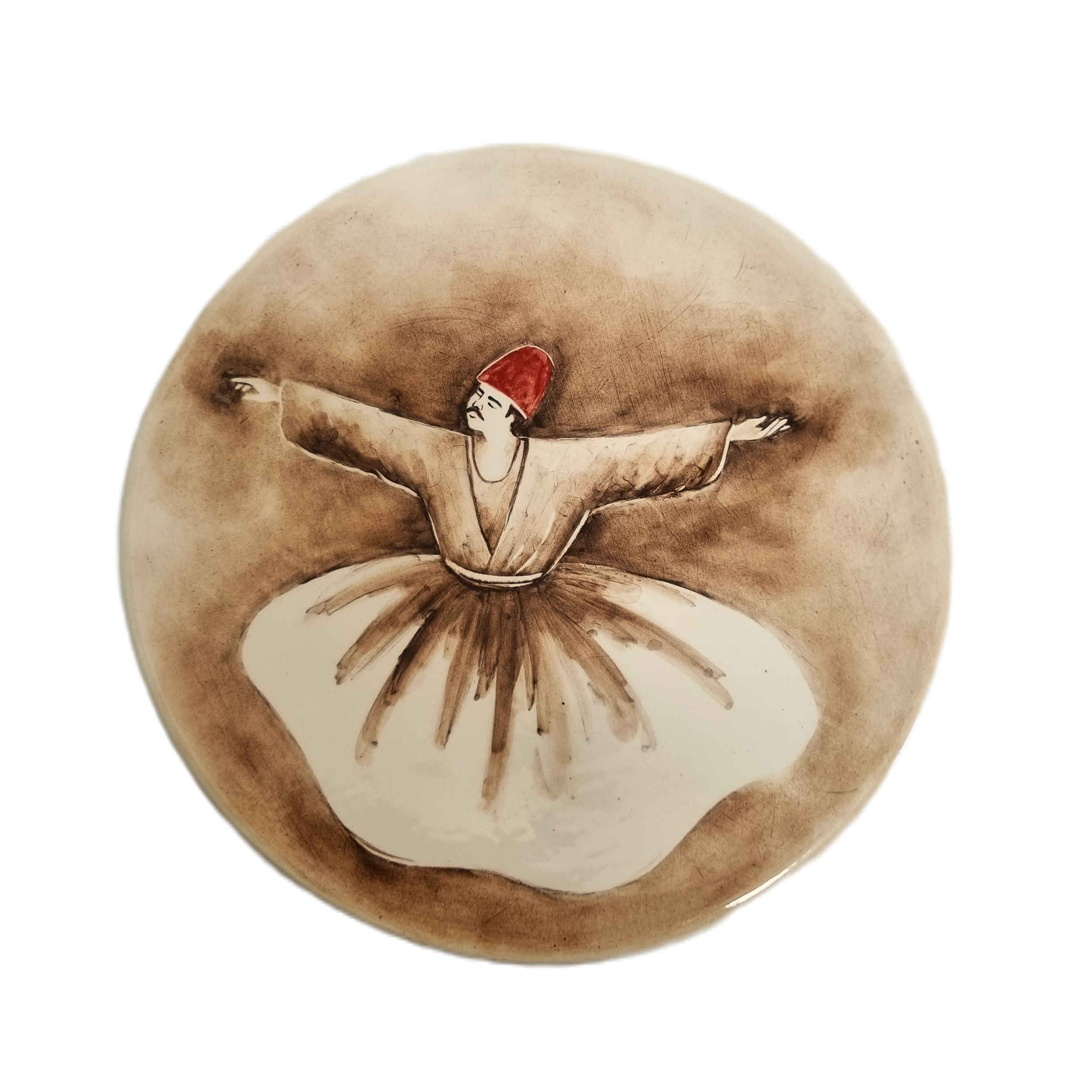 Decorative Ceramic Plate - Whirling Dervish Dance Design in Brown