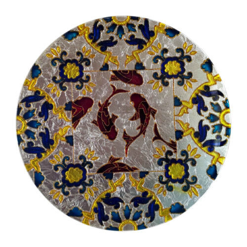 Assiette Décorative en Verre – Peinte à la Main avec Art Vitreux & Motif Étang à Poissons