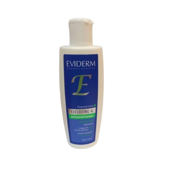 Shampooing antipelliculaire et anti-démangeaisons Eviderm, adapté aux cheveux gras, contient du Ciclopirox 250 ml.