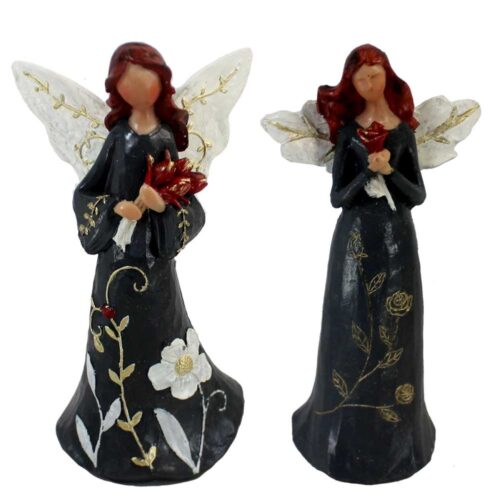 Statue d’ange gracieux avec bouquet – Symbole de sérénité et d’élégance 2 pièces
