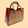 Sac en Cuir Véritable de Vache – Sculpté, Cousu avec Poignée en Bois de Bambou