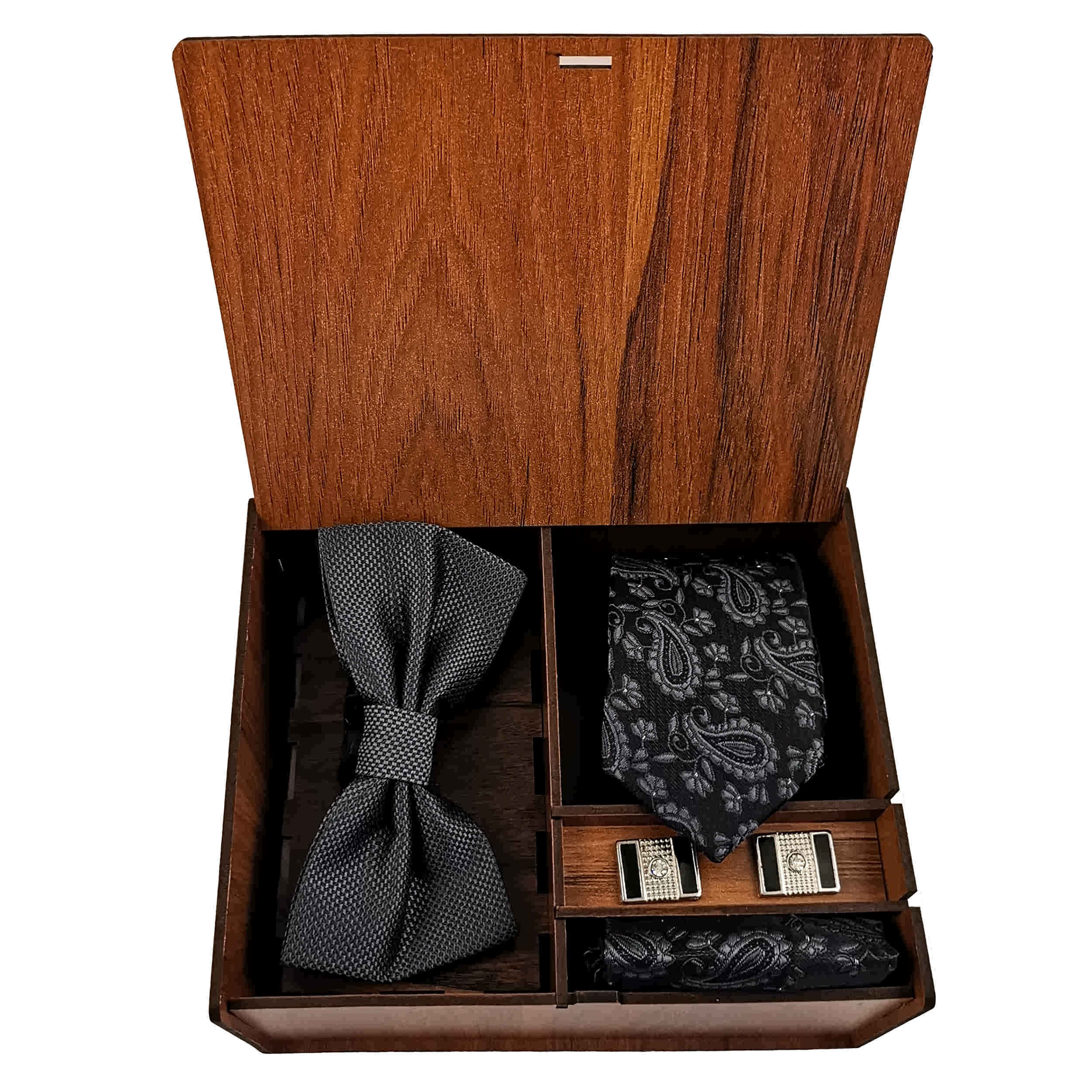 Ensemble Cravate avec Pochette, Boutons de Manchette et Pince à Cravate avec Motif Paisley