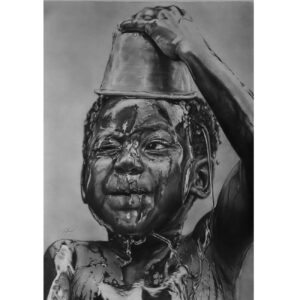 Dessin original au stylo noir – Portrait d’un enfant joueur