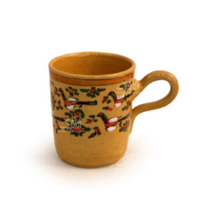 Mug en Poterie – avec Design d’Oiseau et Couleur Jaune Moutarde