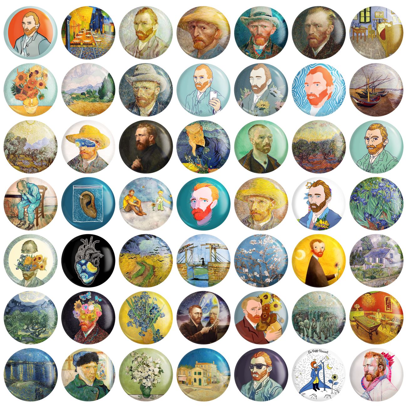 Lot de 49 badges à épingle Vincent van Gogh – Une collection artistique pour affirmer votre style