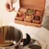 Étagère à épices en bois avec 6 boîtes - Rangement organisé pour votre cuisine