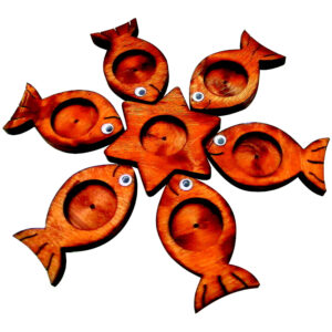 Haft-Seen artistique en bois orné de motifs de poissons symboliques – Pour une décoration originale de Nowruz (7 pièces)