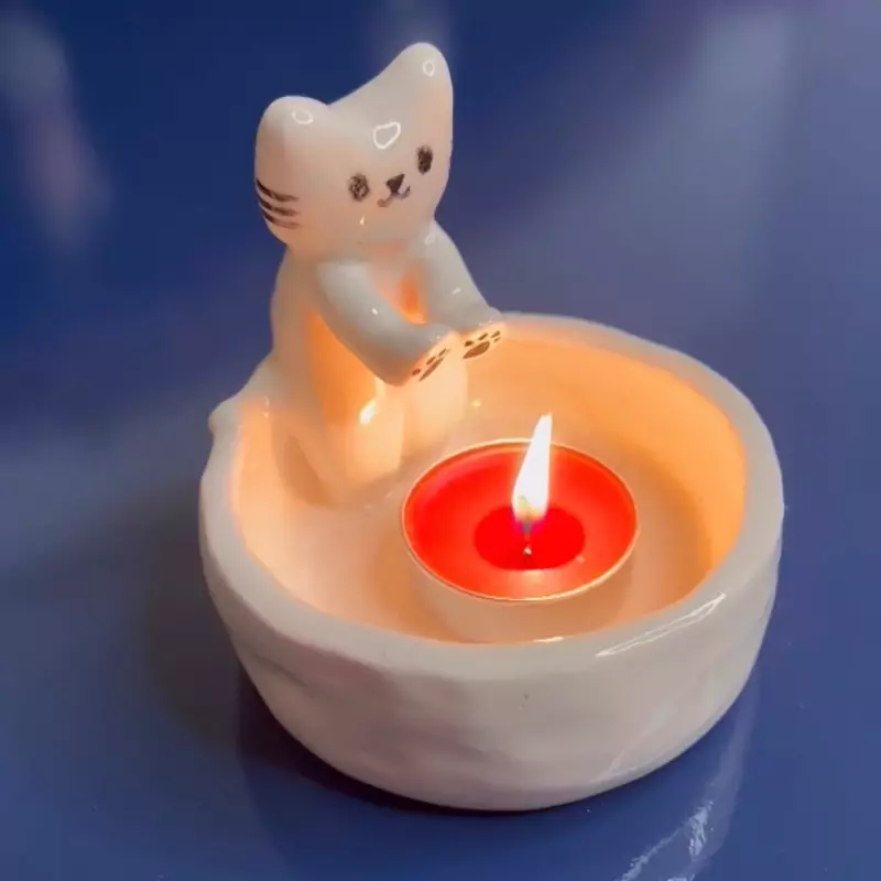 Porte-bougie en céramique – Design de chat, illuminez votre espace avec style