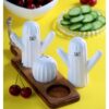 Ensemble de Salieres et Poivrières en Céramique avec Support en Bois – Design Cactus