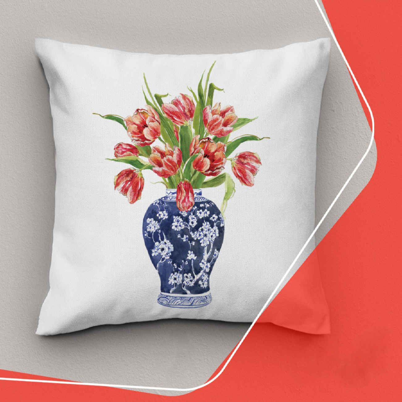 Housse de coussin avec motif élégant de vase – Décoration intemporelle (Set de 2)