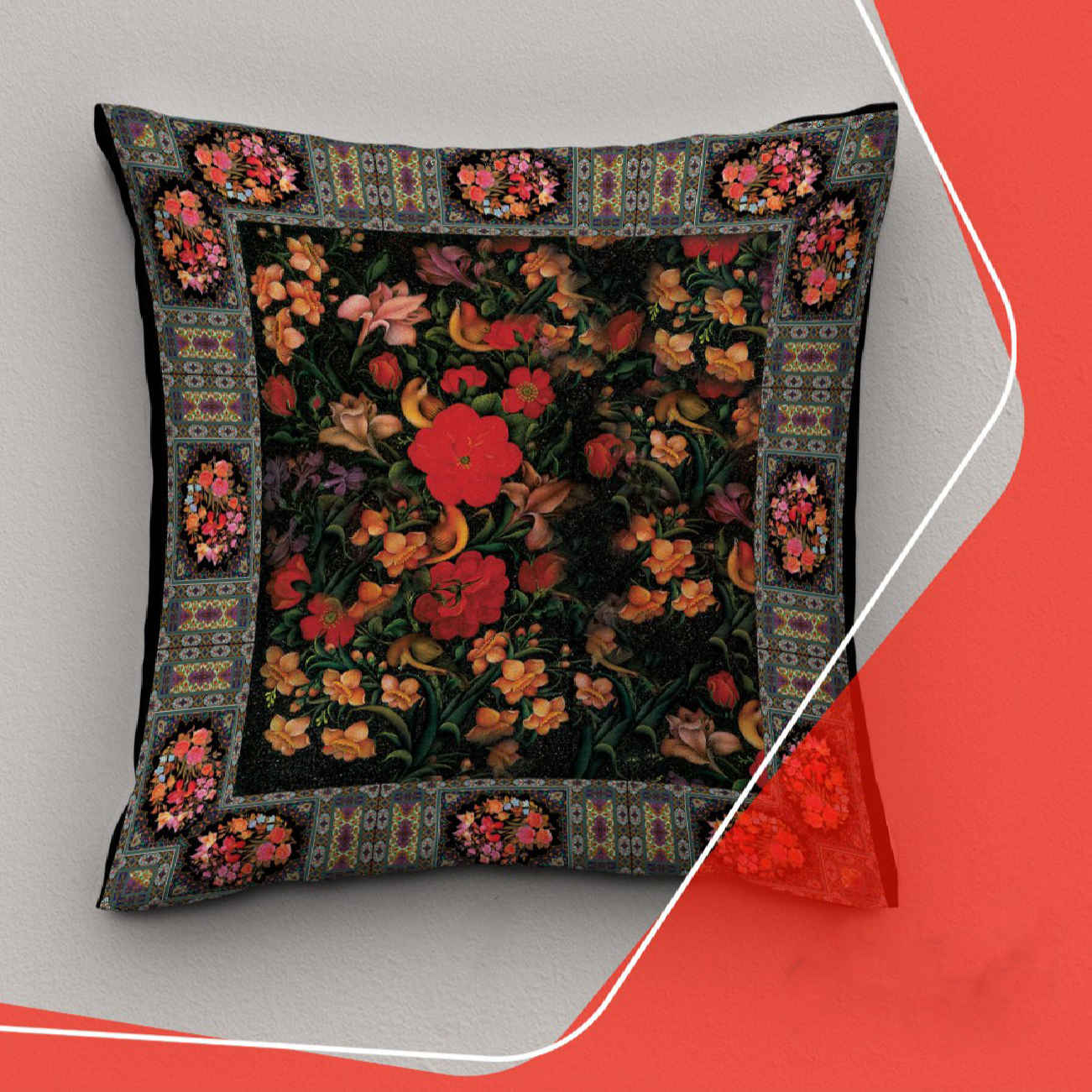 Housse de coussin en velours imprimée - Design Rose persane pour une décoration élégante (Set de 2)