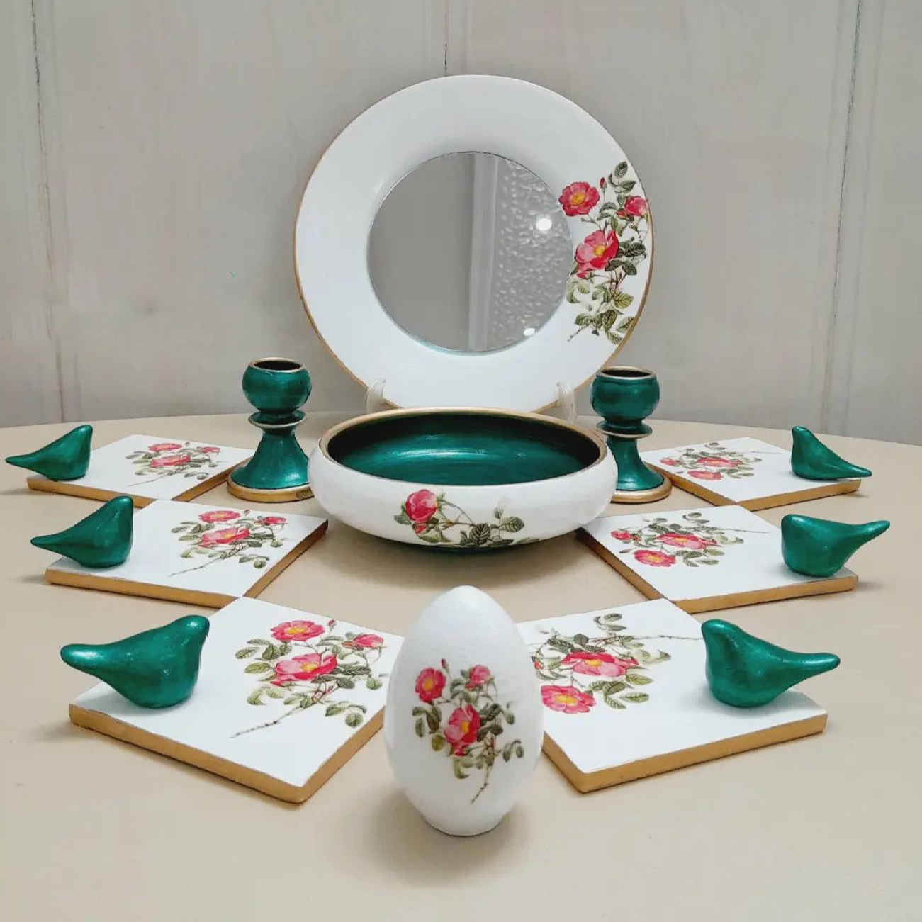 Haft-Seen pour le Nouvel An persan – Motifs fleur et oiseau (ensemble de 11 pièces)