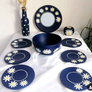 Ensemble Haft-Seen artisanal – Motif floral à la camomille peint, résistant à l’eau (10 pièces)