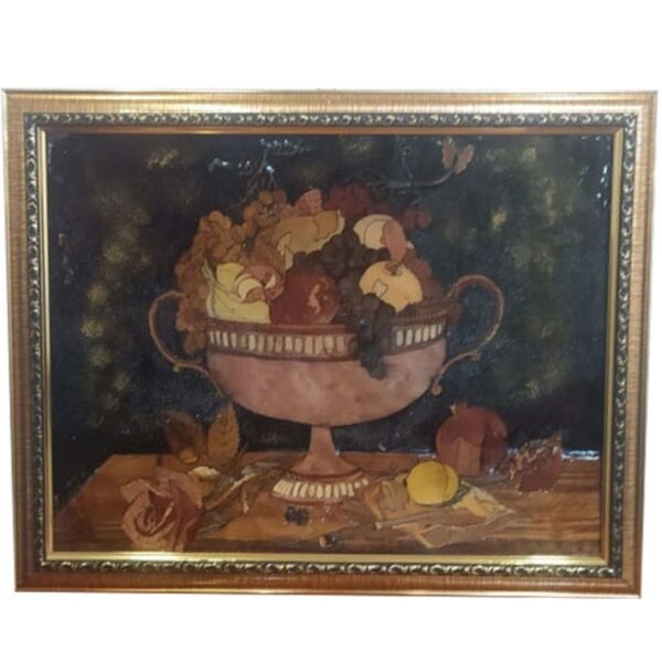 Art en Marqueterie Fait Main – Panier de Fruits, Art en Bois de Luxe