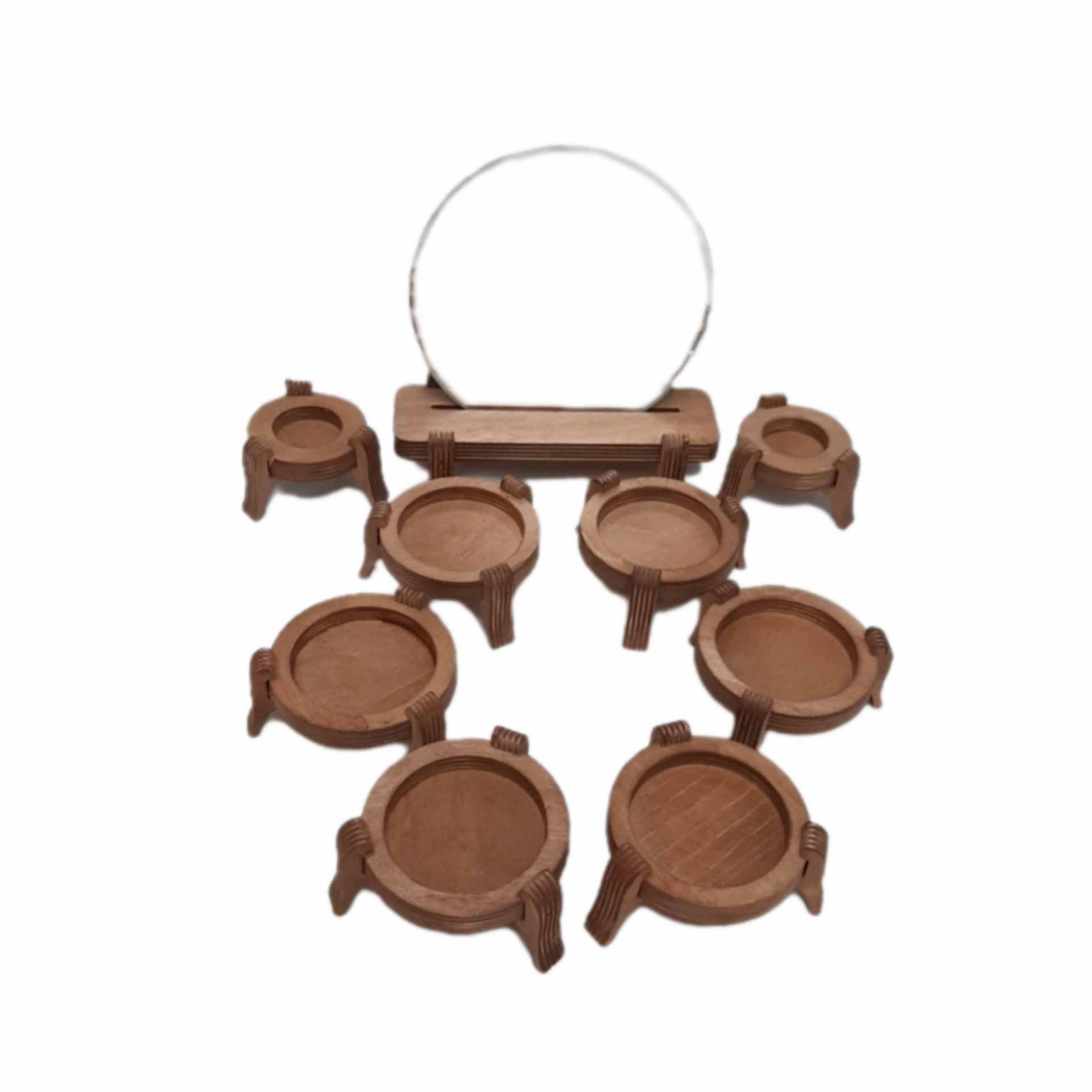 Haft-Seen en bois fait main avec piédestal rond détaillé – Pour une célébration sophistiquée de Nowruz (9 pièces)