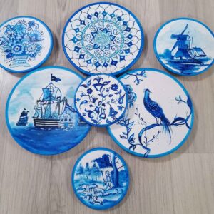 Ensemble Haft-Seen fait main avec motif géométrique élégant et oiseau peint – Célébrez le Nouvel An persan avec style (7 pièces)