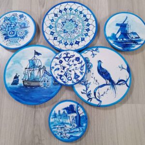 Ensemble Haft-Seen fait main avec motif géométrique élégant et oiseau peint – Célébrez le Nouvel An persan avec style (7 pièces)