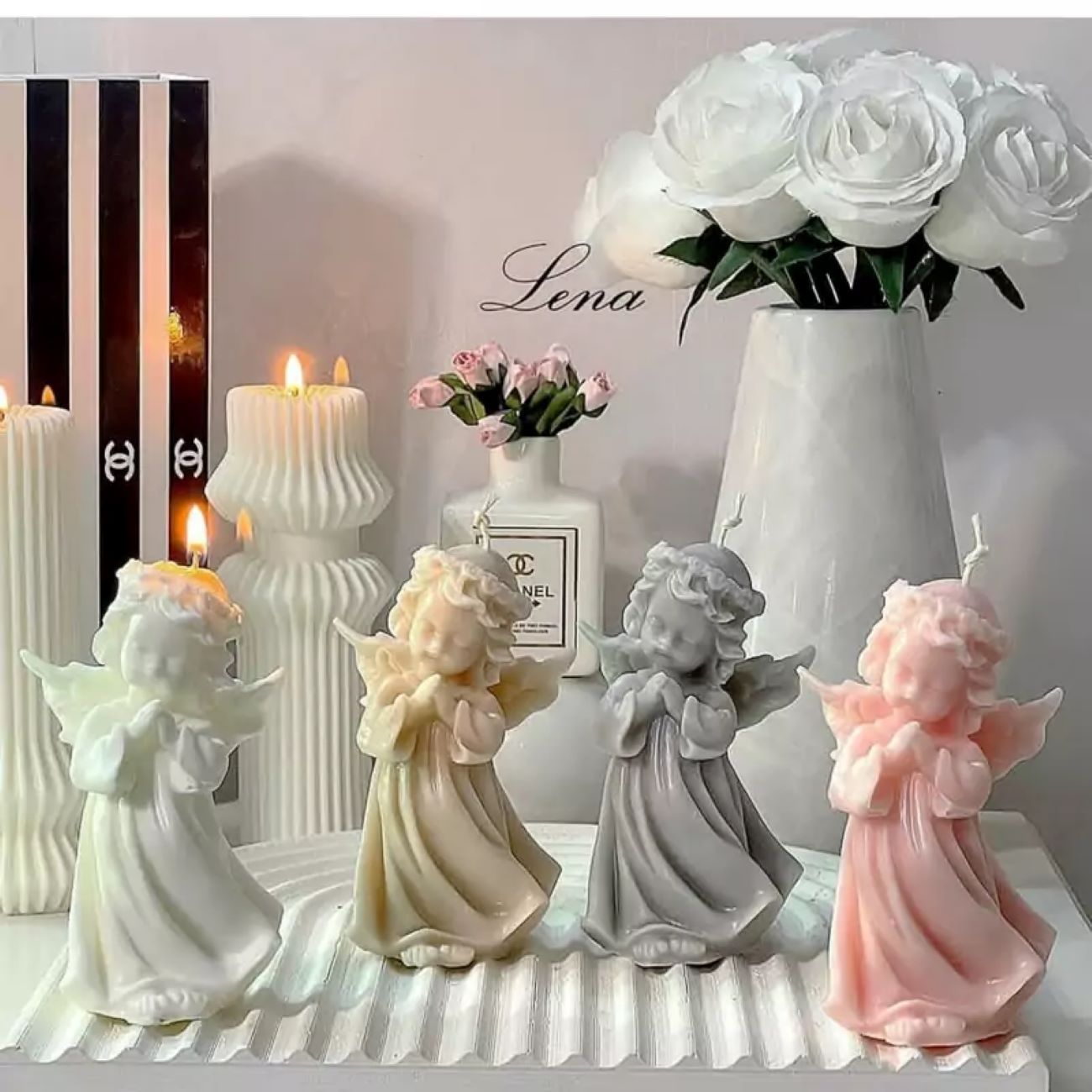 Bougie sculpture artisanale petit ange - Idée cadeau et décoration