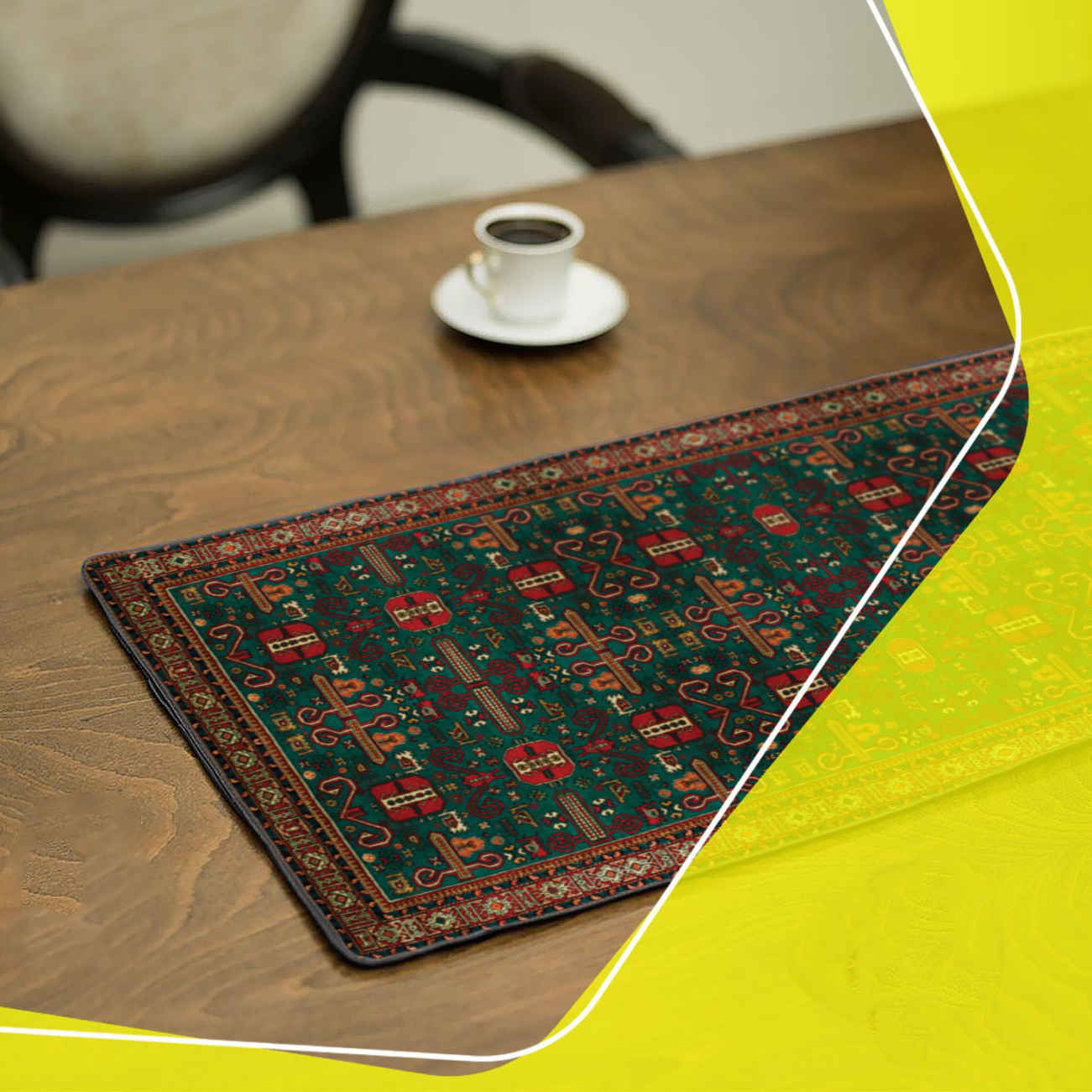 Chemin de table en velours vert luxueux – Design persan
