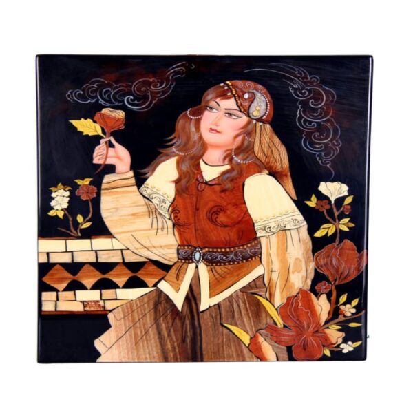 Art en Marqueterie Modèle Miniature – Fille avec Design de Fleur