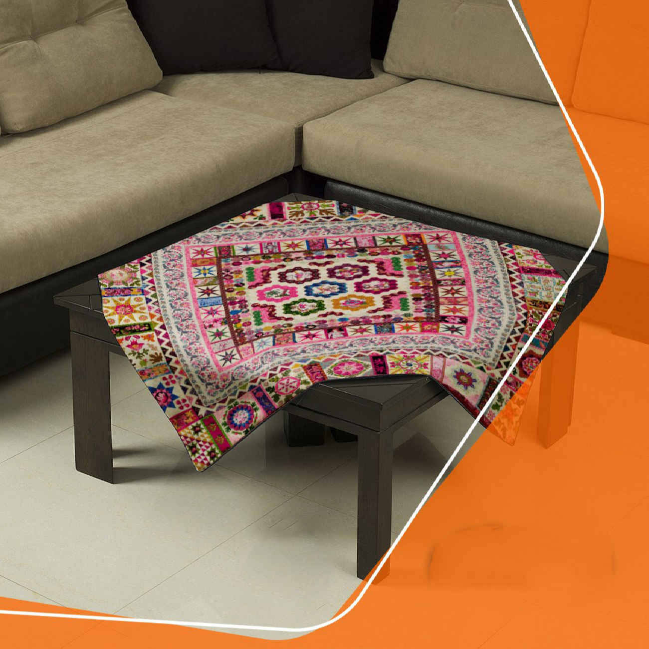 Nappe en velours persan ornée avec motif géométrique complexe