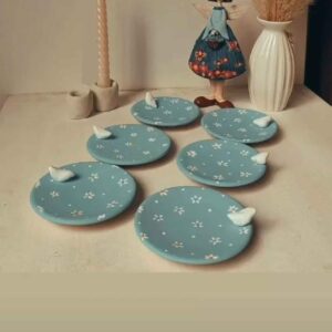 Haft-Seen persan fait main avec motif de fleurs (7 pièces)