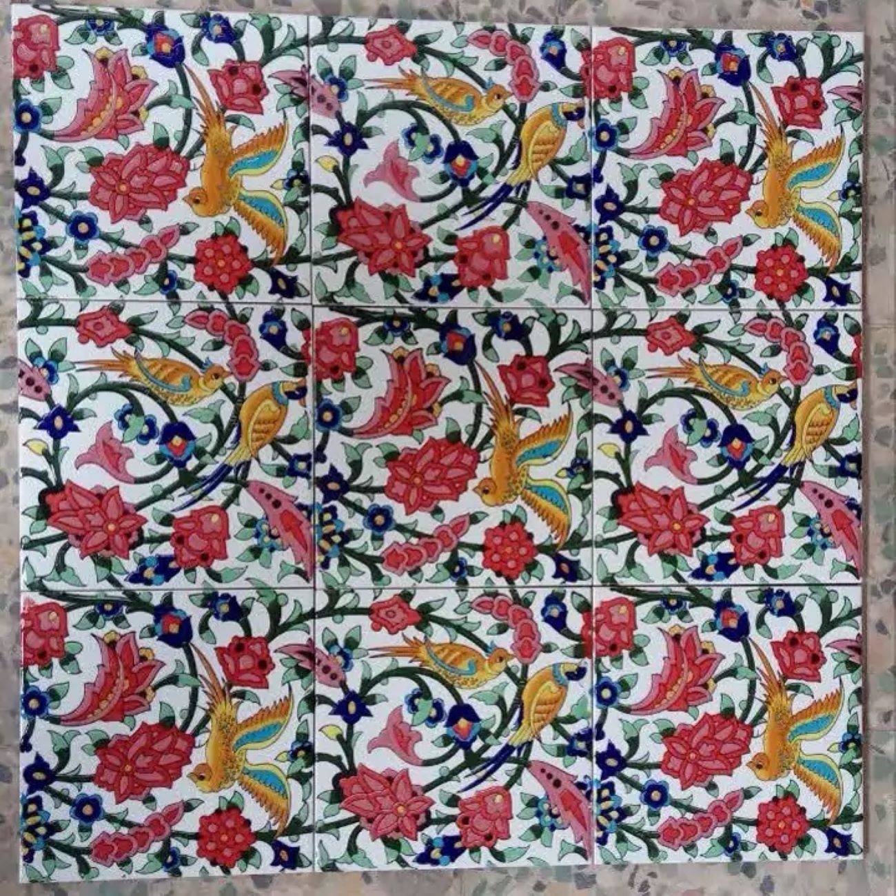 Persian Tiles – Suitable for Both Wall and Floor Applications Floral & Bird Design 25 Pcs