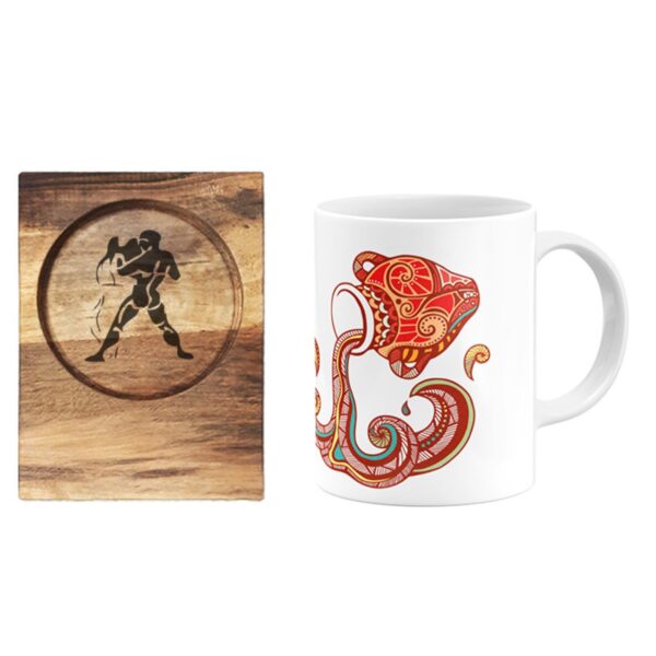 Mug du Zodiaque Persan – Symbole du Mois Bahman (Verseau) avec Sous-Verre
